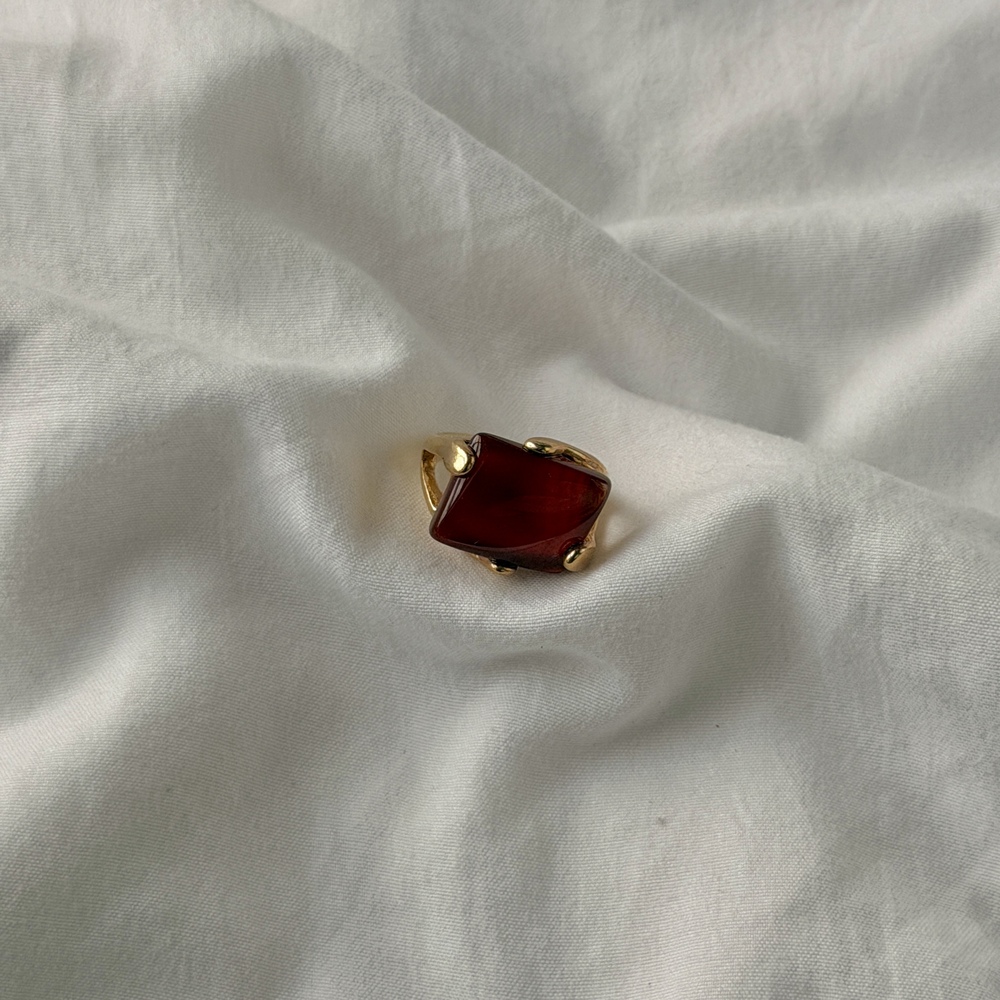 Gold Plated - Red Agate - Ring (US 5.5)
